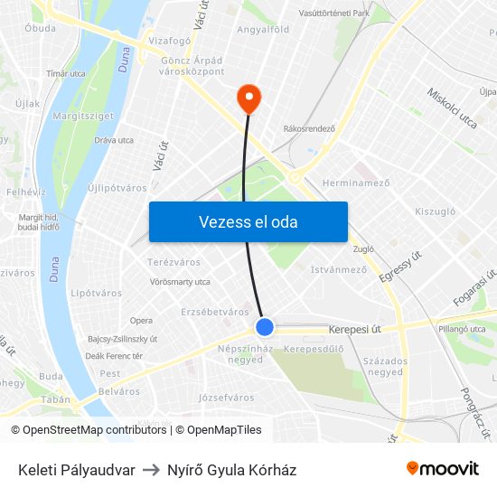 Keleti Pályaudvar to Nyírő Gyula Kórház map