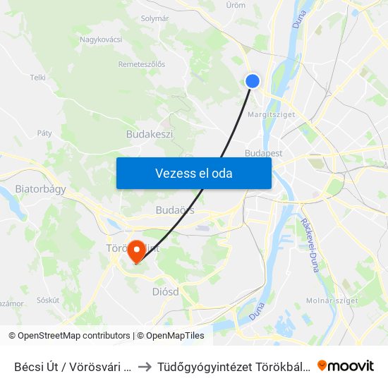 Bécsi Út / Vörösvári Út to Tüdőgyógyintézet Törökbálint map