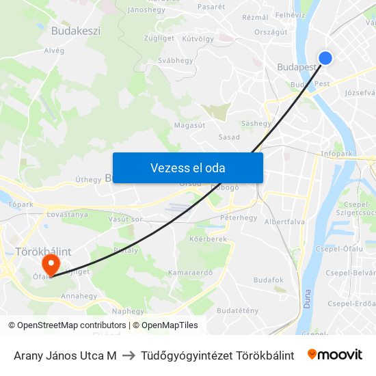Arany János Utca M to Tüdőgyógyintézet Törökbálint map