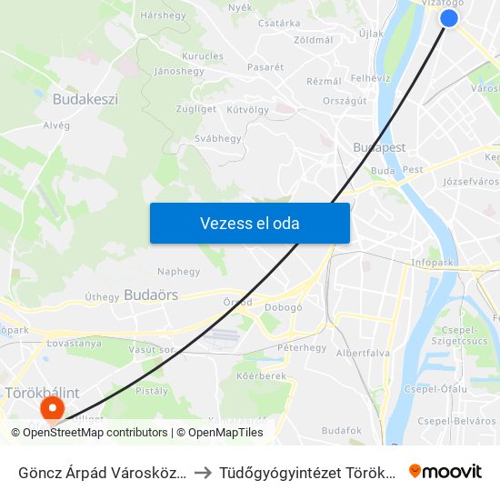 Göncz Árpád Városközpont to Tüdőgyógyintézet Törökbálint map