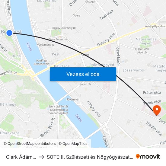 Clark Ádám Tér to SOTE II. Szülészeti és Nőgyógyászati Klinika map