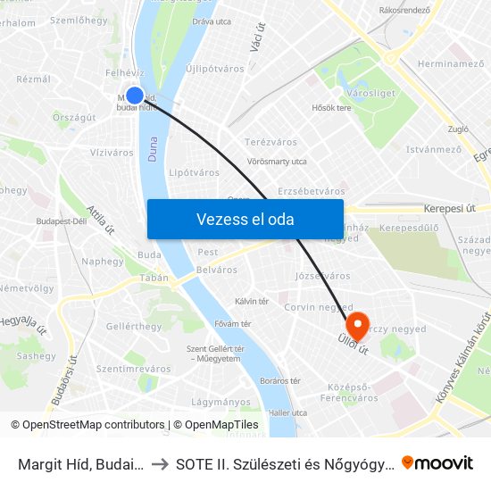 Margit Híd, Budai Hídfő H to SOTE II. Szülészeti és Nőgyógyászati Klinika map