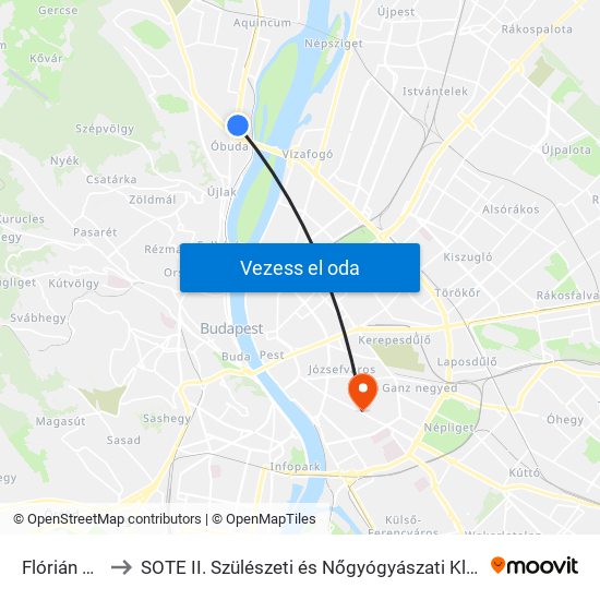 Flórián Tér to SOTE II. Szülészeti és Nőgyógyászati Klinika map