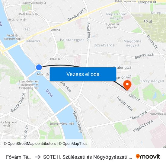 Fővám Tér M to SOTE II. Szülészeti és Nőgyógyászati Klinika map