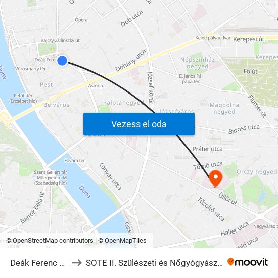 Deák Ferenc Tér M to SOTE II. Szülészeti és Nőgyógyászati Klinika map