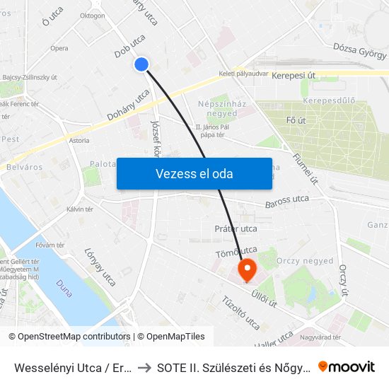 Wesselényi Utca / Erzsébet Körút to SOTE II. Szülészeti és Nőgyógyászati Klinika map