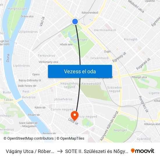 Vágány Utca / Róbert Károly Körút to SOTE II. Szülészeti és Nőgyógyászati Klinika map