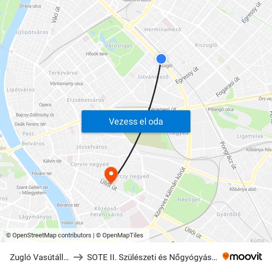 Zugló Vasútállomás to SOTE II. Szülészeti és Nőgyógyászati Klinika map