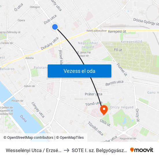 Wesselényi Utca / Erzsébet Körút to SOTE I. sz. Belgyógyászati Klinika map