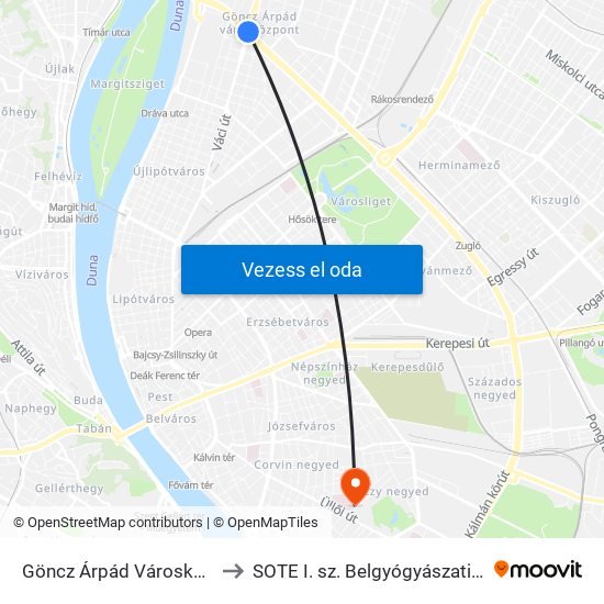 Göncz Árpád Városközpont to SOTE I. sz. Belgyógyászati Klinika map