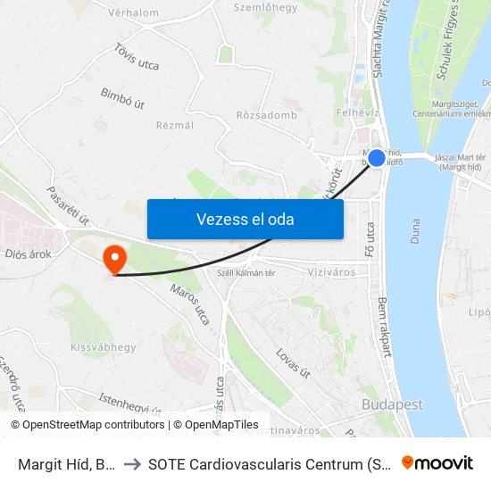Margit Híd, Budai Hídfő H to SOTE Cardiovascularis Centrum (Szív- és Érsebészeti Központ) map