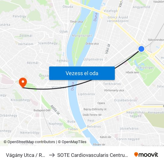 Vágány Utca / Róbert Károly Körút to SOTE Cardiovascularis Centrum (Szív- és Érsebészeti Központ) map