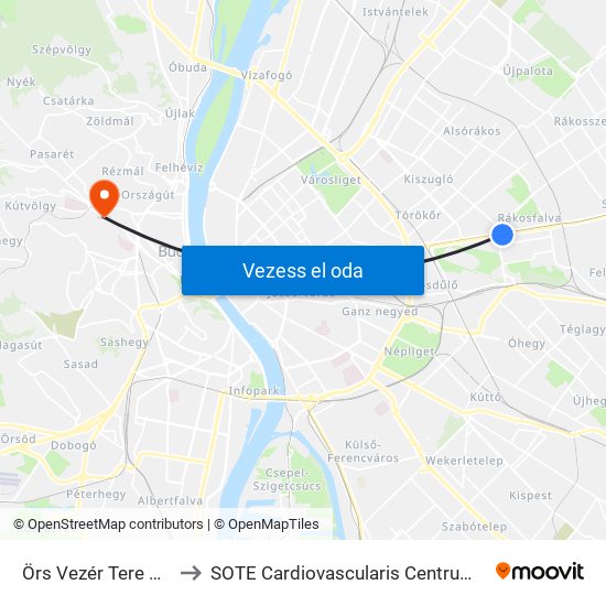 Örs Vezér Tere M+H (Kerepesi Út) to SOTE Cardiovascularis Centrum (Szív- és Érsebészeti Központ) map