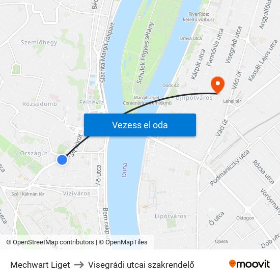 Mechwart Liget to Visegrádi utcai szakrendelő map