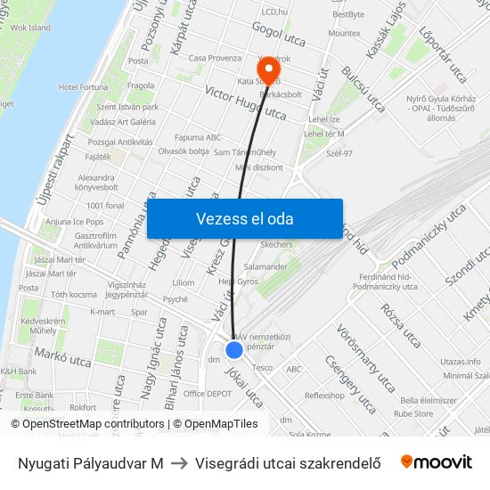 Nyugati Pályaudvar M to Visegrádi utcai szakrendelő map