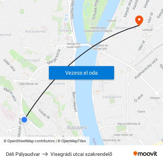 Déli Pályaudvar to Visegrádi utcai szakrendelő map