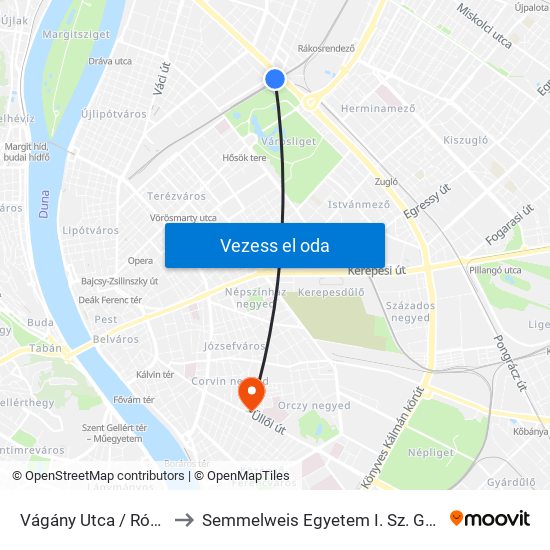 Vágány Utca / Róbert Károly Körút to Semmelweis Egyetem I. Sz. Gyermekgyógyászati Klinika map