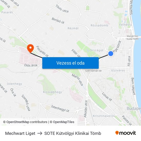 Mechwart Liget to SOTE Kútvölgyi Klinikai Tömb map