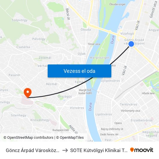 Göncz Árpád Városközpont to SOTE Kútvölgyi Klinikai Tömb map