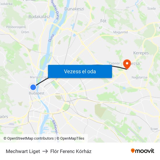 Mechwart Liget to Flór Ferenc Kórház map