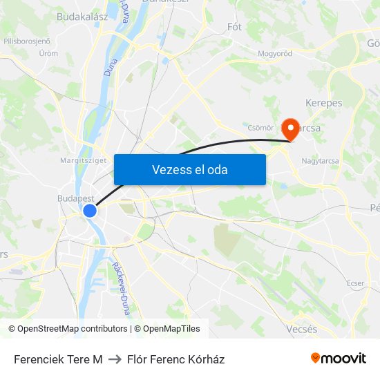 Ferenciek Tere M to Flór Ferenc Kórház map