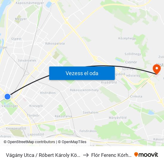 Vágány Utca / Róbert Károly Körút to Flór Ferenc Kórház map