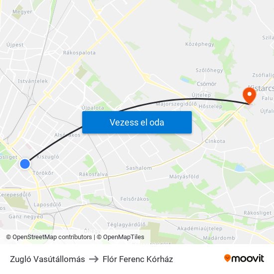 Zugló Vasútállomás to Flór Ferenc Kórház map