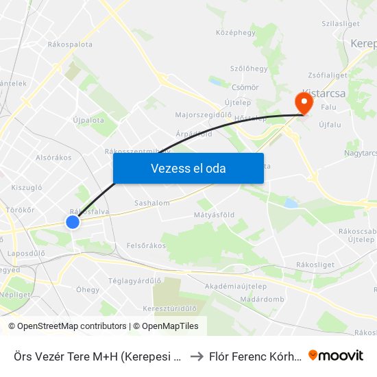 Örs Vezér Tere M+H (Kerepesi Út) to Flór Ferenc Kórház map