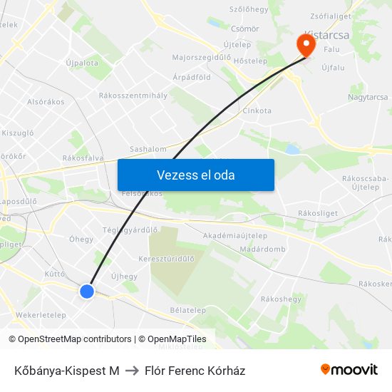 Kőbánya-Kispest M to Flór Ferenc Kórház map