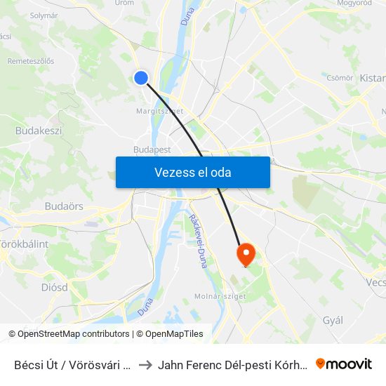 Bécsi Út / Vörösvári Út to Jahn Ferenc Dél-pesti Kórház map