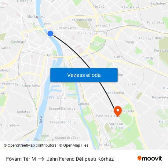 Fővám Tér M to Jahn Ferenc Dél-pesti Kórház map