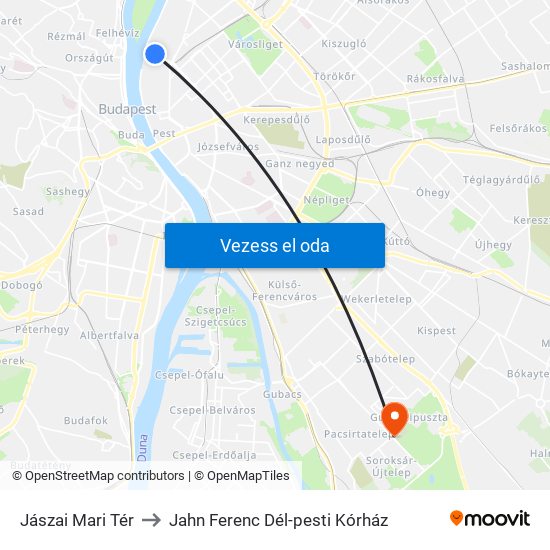 Jászai Mari Tér to Jahn Ferenc Dél-pesti Kórház map