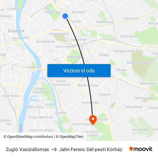 Zugló Vasútállomás to Jahn Ferenc Dél-pesti Kórház map