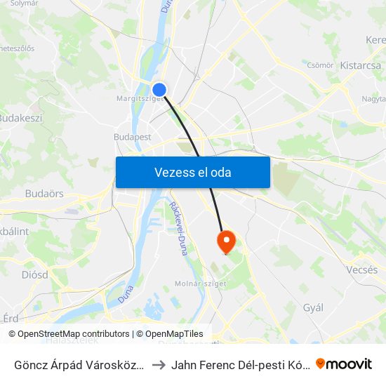 Göncz Árpád Városközpont to Jahn Ferenc Dél-pesti Kórház map