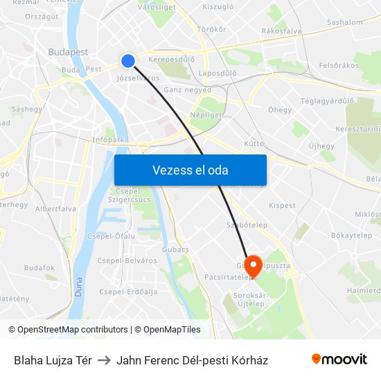 Blaha Lujza Tér to Jahn Ferenc Dél-pesti Kórház map