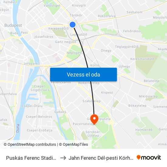 Puskás Ferenc Stadion to Jahn Ferenc Dél-pesti Kórház map