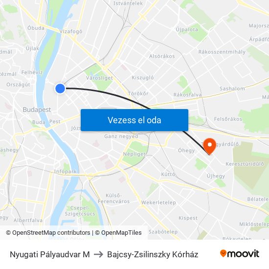 Nyugati Pályaudvar M to Bajcsy-Zsilinszky Kórház map