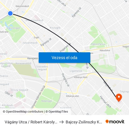Vágány Utca / Róbert Károly Körút to Bajcsy-Zsilinszky Kórház map