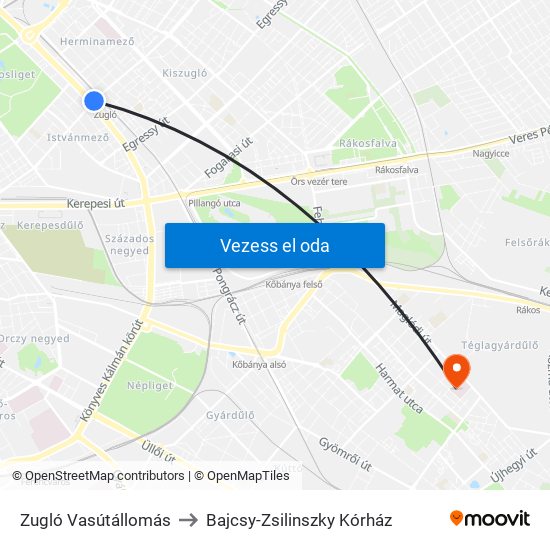 Zugló Vasútállomás to Bajcsy-Zsilinszky Kórház map