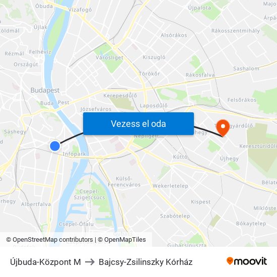 Újbuda-Központ M to Bajcsy-Zsilinszky Kórház map