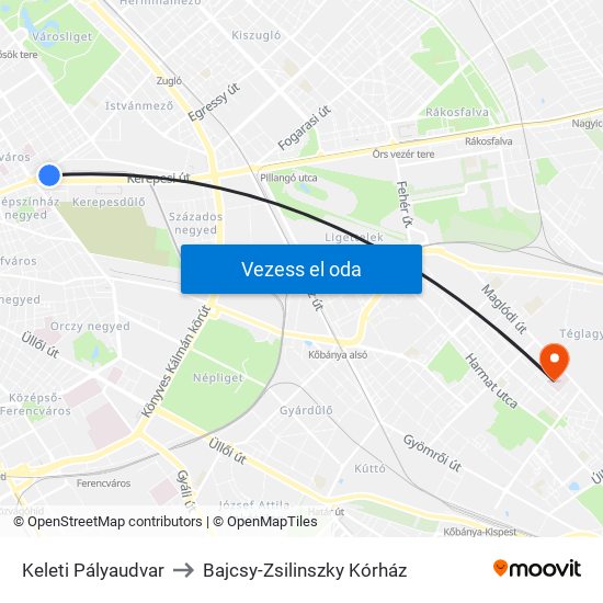 Keleti Pályaudvar to Bajcsy-Zsilinszky Kórház map