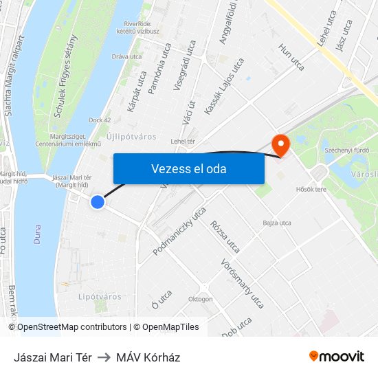 Jászai Mari Tér to MÁV Kórház map