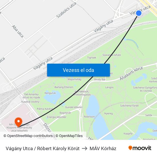 Vágány Utca / Róbert Károly Körút to MÁV Kórház map