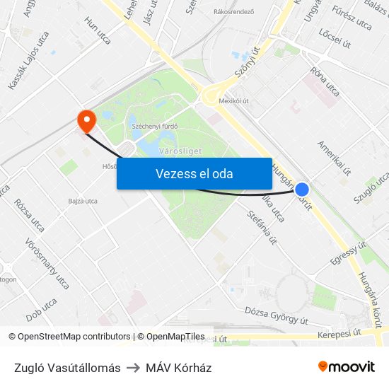 Zugló Vasútállomás to MÁV Kórház map