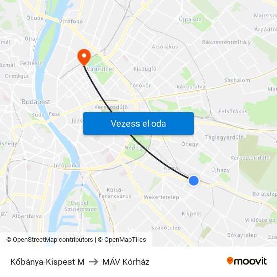 Kőbánya-Kispest M to MÁV Kórház map