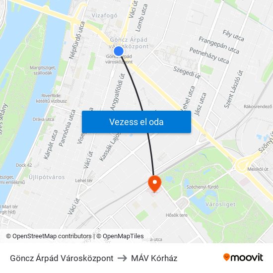 Göncz Árpád Városközpont to MÁV Kórház map