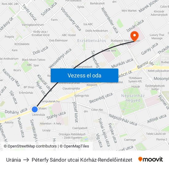 Uránia to Péterfy Sándor utcai Kórház-Rendelőintézet map