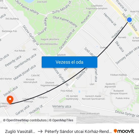 Zugló Vasútállomás to Péterfy Sándor utcai Kórház-Rendelőintézet map