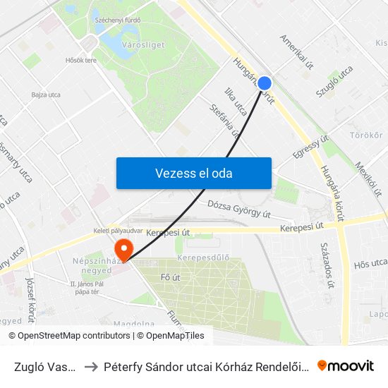 Zugló Vasútállomás to Péterfy Sándor utcai Kórház Rendelőintézet és Baleseti Központ map