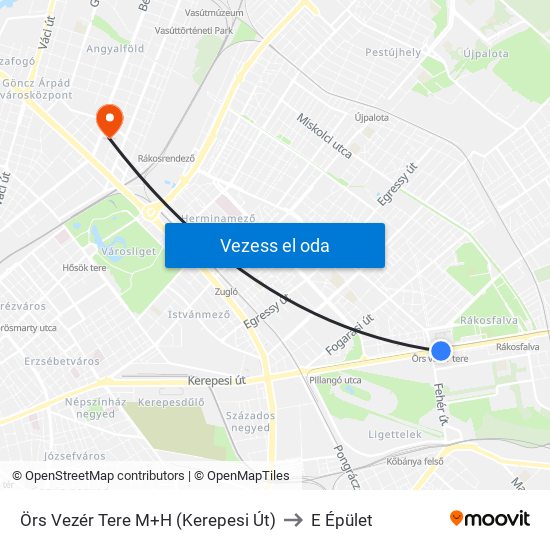 Örs Vezér Tere M+H (Kerepesi Út) to E Épület map